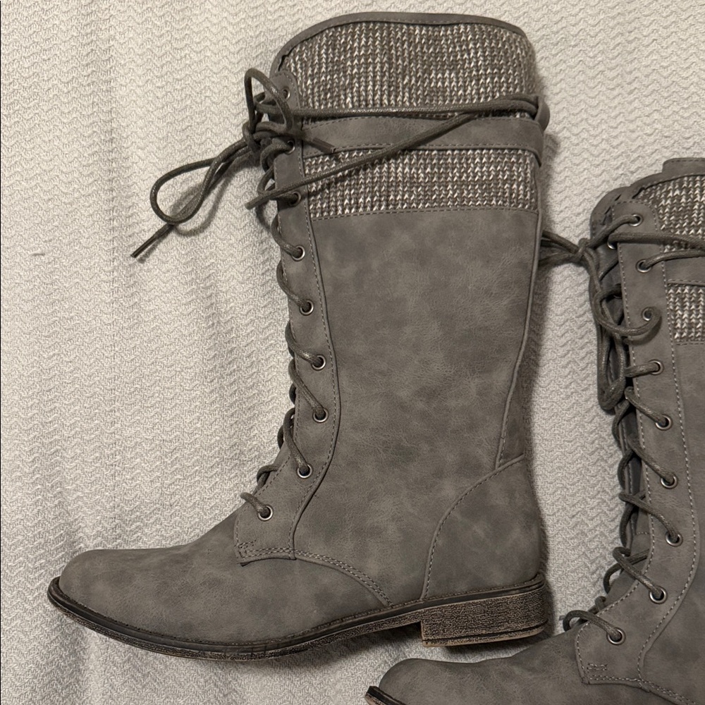 Women's Lace-Up Knit Cuff Tall Boots - Gray - Picture 3 of 11
